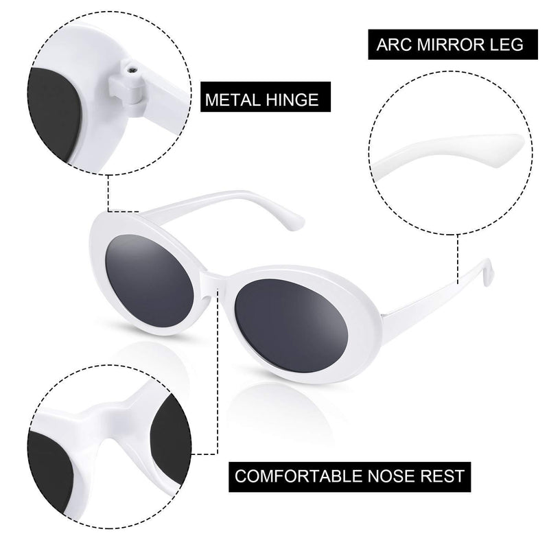[Australia] - Clout Sunglasses Retro Oval Goggle Fancy Dress Costume Men Women Glasses White 