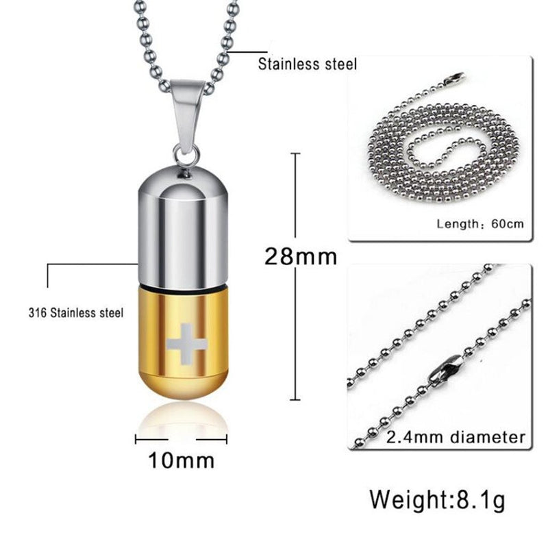 [Australia] - LAFATINA Medical Alert ID Pill Capsule Tube Pendant Necklace Men's Women Stainless Steel Pill Case Medical Alert Card Holder Pendant Necklace for Boys Girls Old gold 