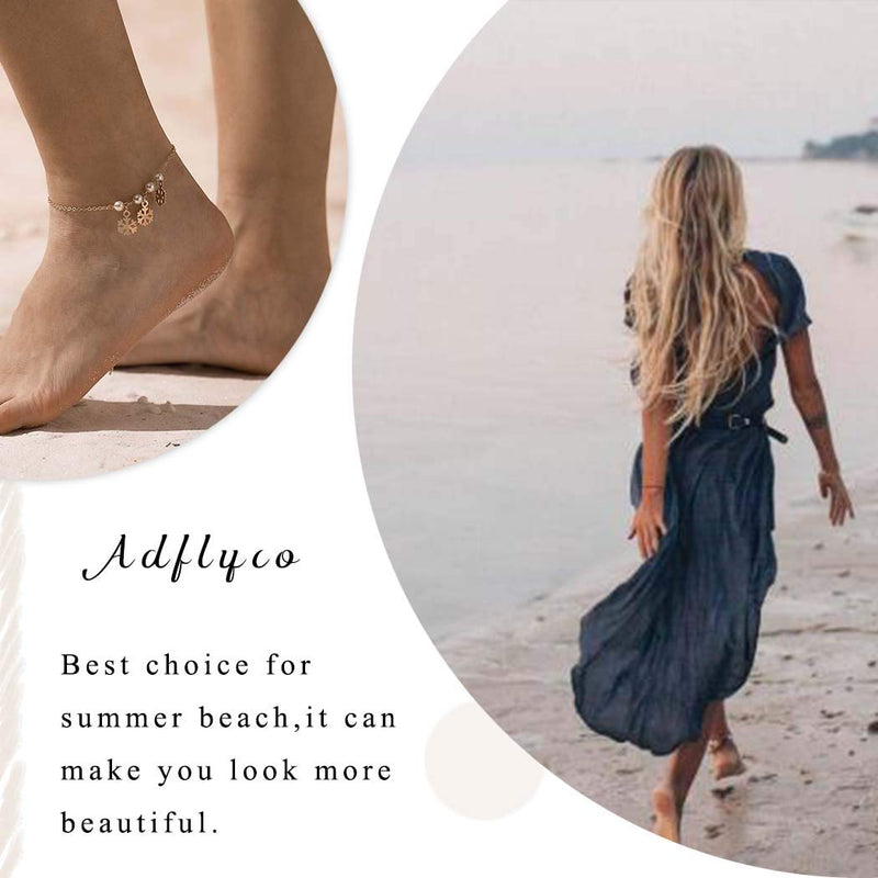 [Australia] - Adflyco Boho Anklet Silver Beaded Anklet Bracelets Starfish Rope Beach Foot Jewelry Adjustable for Women and Girls 