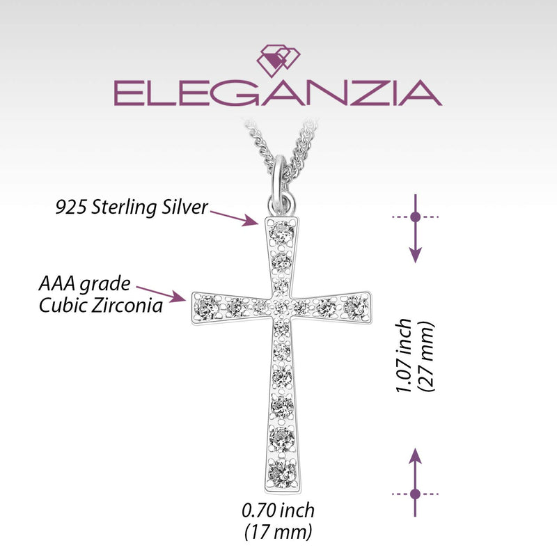 [Australia] - ELEGANZIA Cross Necklace for Women Girls, Sterling Silver Chain with Cubic Zirconia Cross Pendant, Religious Gift Christian Jewelry 