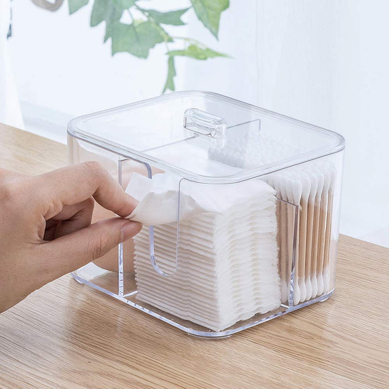 [Australia] - SUNFICON Cotton Swab Balls Holder Cotton Pads Holder Organizer Q-tip Dispenser Qtip Storage Canister Cosmetic Pads Container Flossers Box Case with 4-Grid Design,Acrylic Crystal Clear 1 lid 