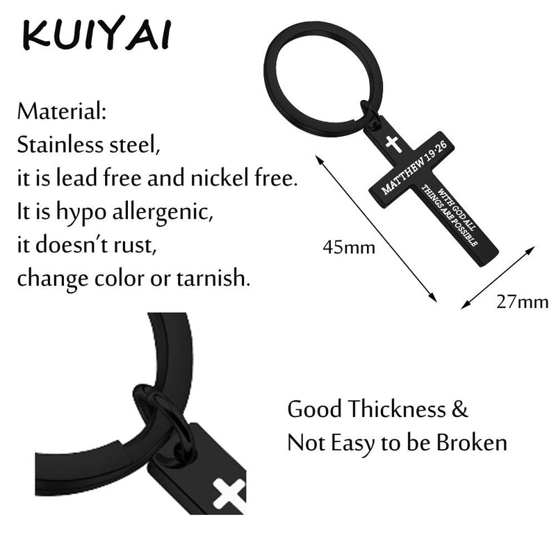 [Australia] - KUIYAI Matthew 19:26 with God All Things are Possible Cross Religious Keychain Christian Gift Bible Verse Inspirational Keyring Black keychain 