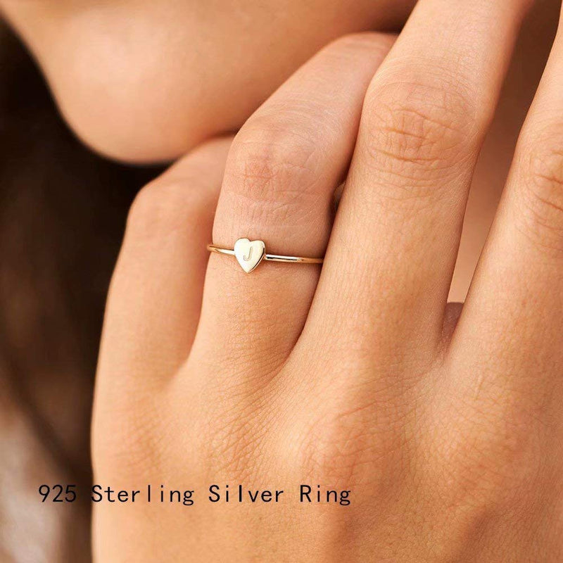 [Australia] - Memorjew 925 Sterling Silver Rings for Girls Women, Dainty Initial Heart Ring Stacking Ring for Women Girls Jewelry Gifts A 4 