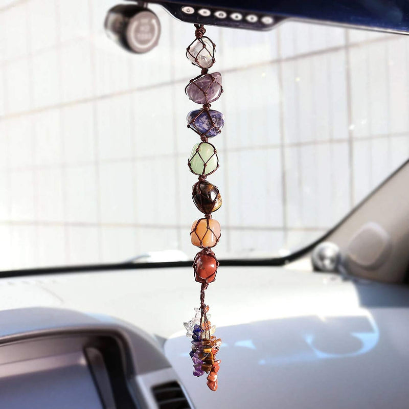 [Australia] - Techson 7 Chakra Tassel Stones Hanging Set, Reiki Healing Crystals Ornament, Gemstone Spiritual Meditation Home Car Decoration 