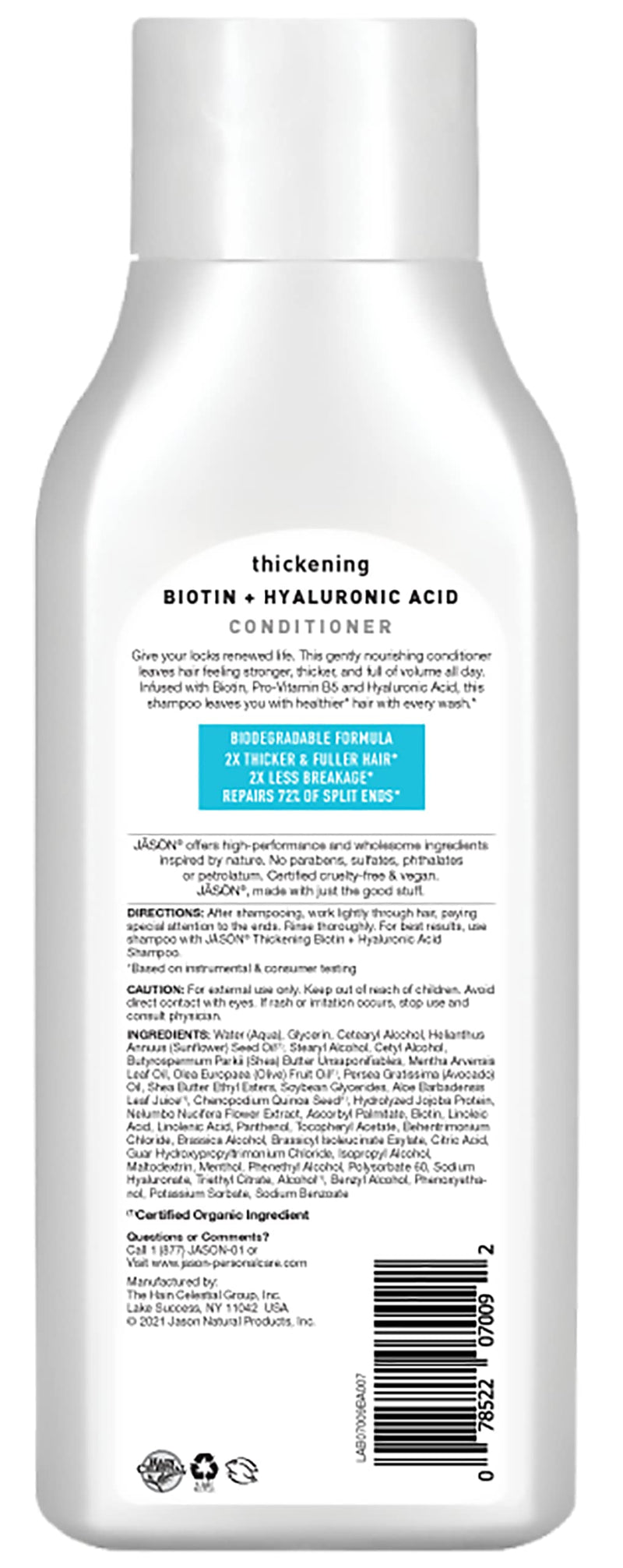 [Australia] - Jason Conditioner, Thicken & Restore Biotin and Hyaluronic Acid, 16 Oz 