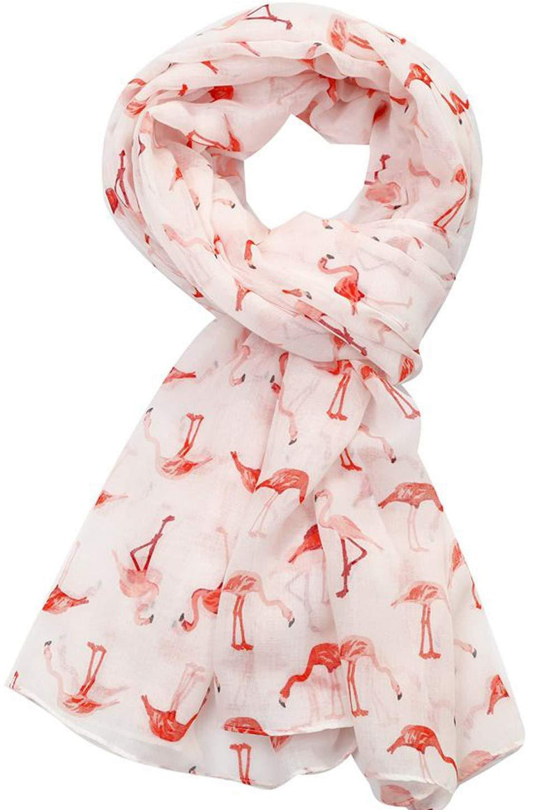 [Australia] - GlamLondon Watercolour Flamingo Scarf Ladies Lightweight Printed Fashion Oversize Wrap Z19 - Cream 