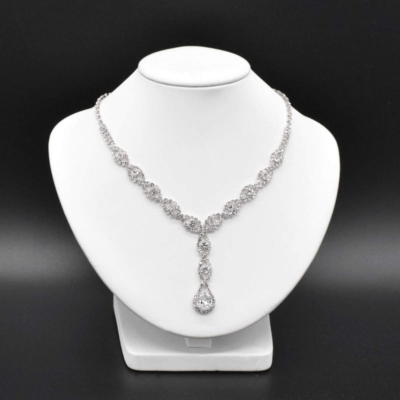 [Australia] - UDORA Crystal Necklace Earrings Jewelry Sets for Bridesmaid Bridal Wedding Party Silver 