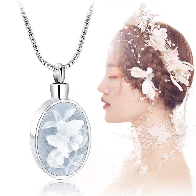 [Australia] - memorial jewelry Butterfly Flower Urn Necklace Unisex Ashes Keepsake Funeral Casket Jewelry steel-white 