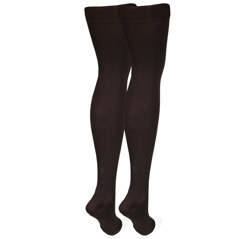 [Australia] - Nuvein Medical Compression Stockings, 20-30 mmHg Support, Women & Men Thigh Length Hose, Open Toe, Black, Large Large (1 Pair) 