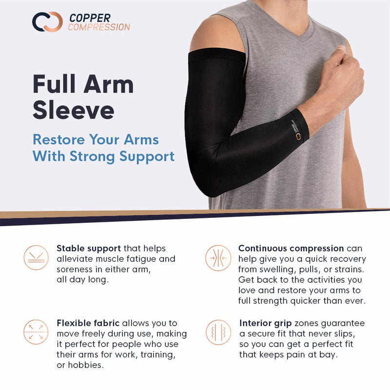 [Australia] - Copper Compression Arm Brace - Copper Infused Sleeve for Arms, Forearm, Bicep. Tennis Elbow, Basketball, Golf, Arthritis, Tendonitis, Bursitis, Osteoporosis, Rehab, Post Surgery, Physical Therapy. (L) Large (Pack of 1) 