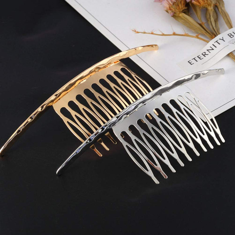 [Australia] - Lurrose 2pcs French Twist Comb Teeths Comb Alloy Metal Clips for Bridal Wedding Hair Side Comb Women Hair Accessories 