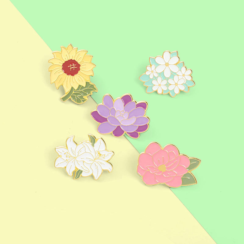 [Australia] - 5Pics Pin Sets with Flower Enamel Brooch Pins Cartoon Sunflower Lapel Pins Accessory for Backpacks Badges Hats Bags for Women Girls Kids Gift 