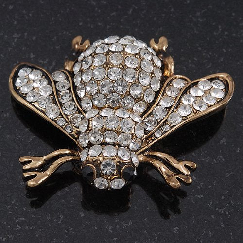 [Australia] - Avalaya Swarovski Crystal Bee Brooch (Burn Gold Metal) - 4.5cm Length 