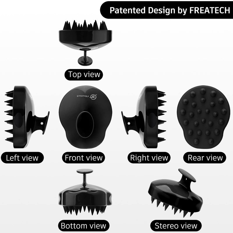 [Australia] - FREATECH Scalp Massager Shampoo Brush with Soft & Flexible Silicone Bristles for Hair Care and Head Relaxation, Ergonomic Scalp Scrubber/Exfoliator for Dandruff Removal and Hair Growth, Black 