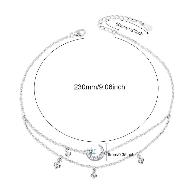 [Australia] - ATTRACTTO Layered Anklet for Women 925 Sterling Silver Moon and Star Ankle Bracelet Adjustable Summer Beach Anklets Jewelry Gifts for Women Wife Girls 