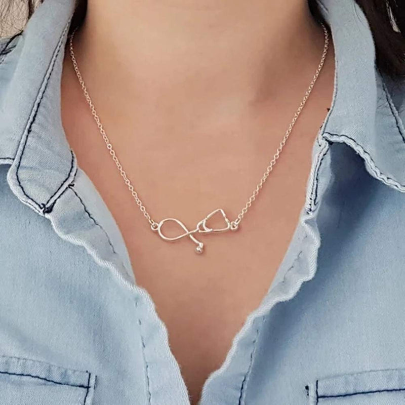 [Australia] - Your Always Charm Stethoscope Lariat Necklace Gift You’re Angles in White,The Word Best Nurse A:silver 