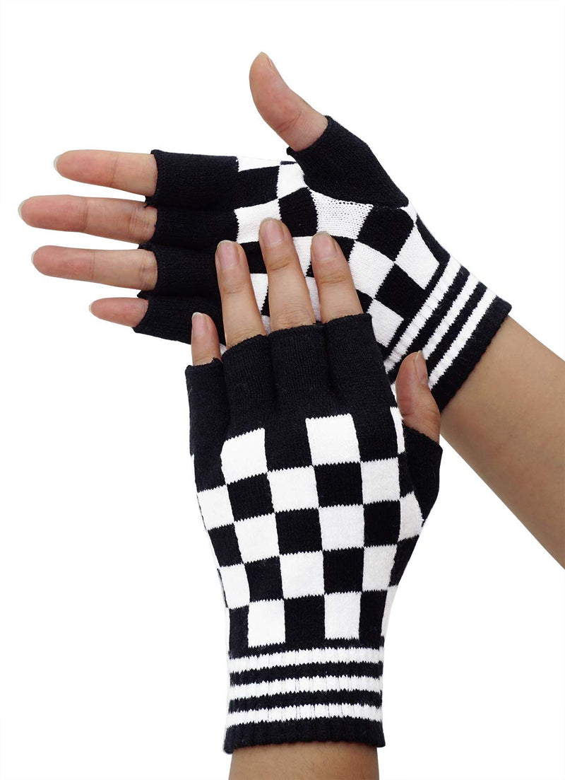 [Australia] - Unisex Stretchy Fingerless Hand Warmer Skeleton Gloves Black White 