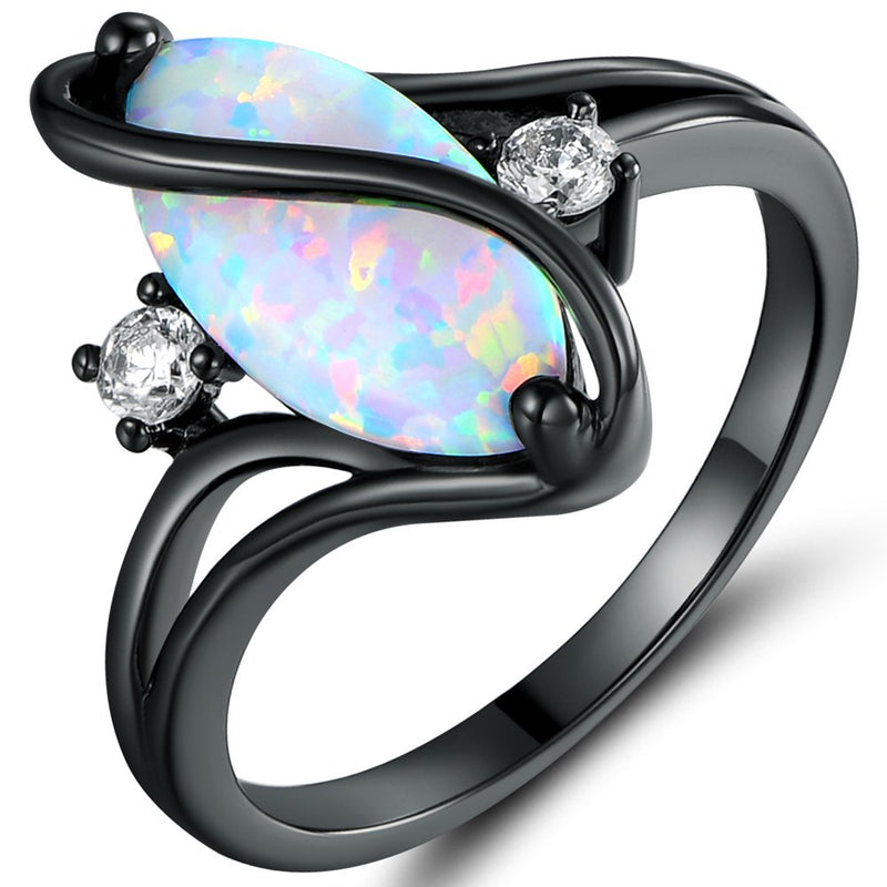 [Australia] - Barzel Rose Gold & White Gold Plated Created Ruby, White Fire Opal & Cubic Zirconia Accents Ring Black Rhodium Fire Opal 5 