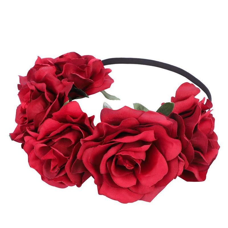 [Australia] - Rose Flower Crown Garland Hair Wreath Wedding Floral Headband Boho Headpiece Headdress Halloween Bride Costume Accessory Fancy Dress for Gothic Party Christmas Masquerade Hen Party Day of The Dead Red 