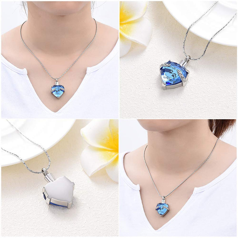 [Australia] - constantlife Cremation Jewelry for Ashes, My Best Friend Heart Shape Memorial Urn Necklace Stainless Steel Crystal Pendant Ashes Holder Keepsake Silver+Dark Blue 