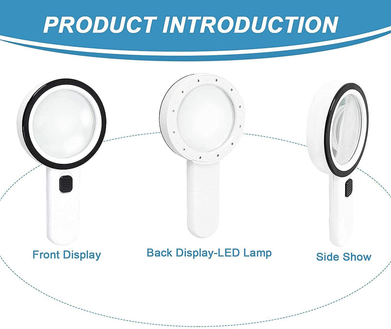 [Australia] - Magnifying Glass with 12 LED Lights, 30X Double Glass Lens Handheld Illuminated Magnifier Reading Magnifying Glass with for Seniors Read, Coins, Stamps, Map, Inspection, Macular Degeneration All White 