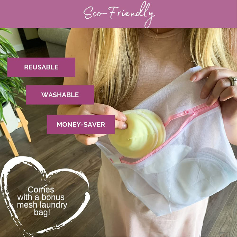 [Australia] - Organic Bamboo Nursing Breast Pads - 14 Washable Pads with Wash and Storage Bags - Breastfeeding Nipple Pad for Maternity - Reusable Nipplecovers for Breast Feeding (Medium) Medium 
