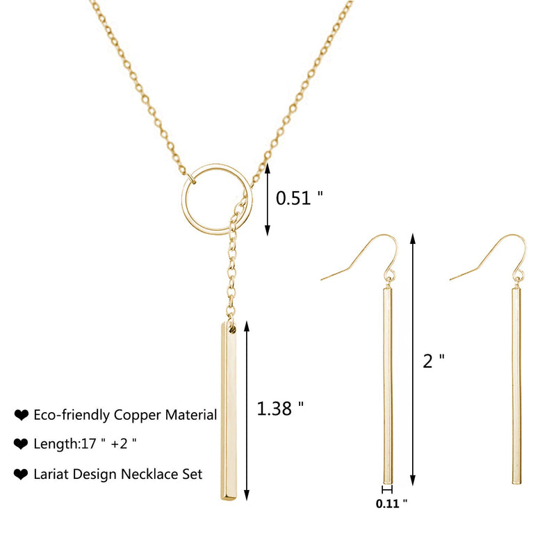 [Australia] - Highven Silver Gold Y Shape Necklace Lariat Necklace for Women Bar Necklace Bar Jewelry for Wife Gift Bar-Gold Set 