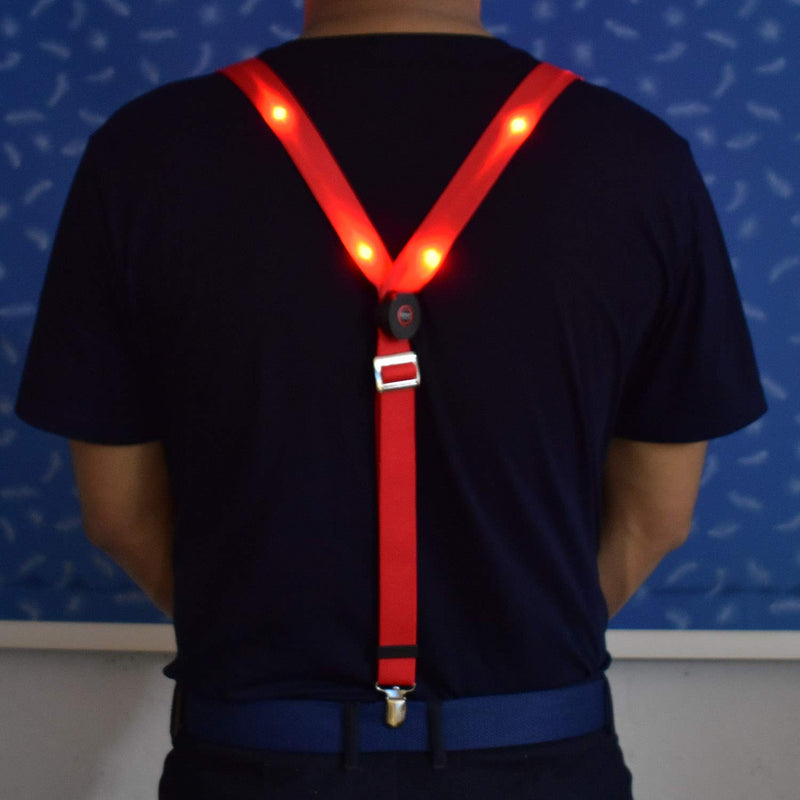[Australia] - Men’s Light Up Suspenders - Adjustable Elastic Y Back Strong Clip LED Suspender (Red) 