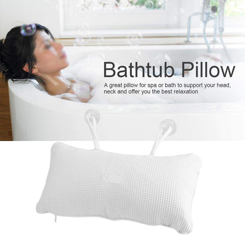 [Australia] - EORTA Bathtub Pillow Anti-slip Aerated Pillow with Suction Cup Spa Bath Cushion for Head Neck Rest Relax, Home, Bathroom, White, 13.8"X7.8" 