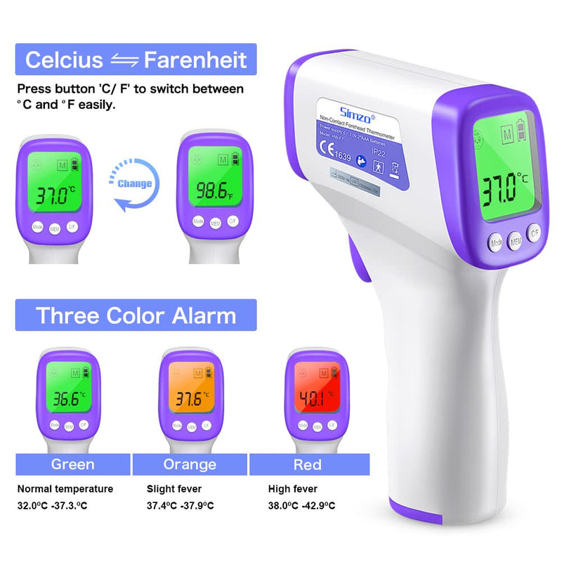 [Australia] - Forehead Thermometer for Kids and Adults, Non-contact Digital Thermometer Temperature Checker for Fever Alarm, Accurate Reading and Memory Function, LCD Display 