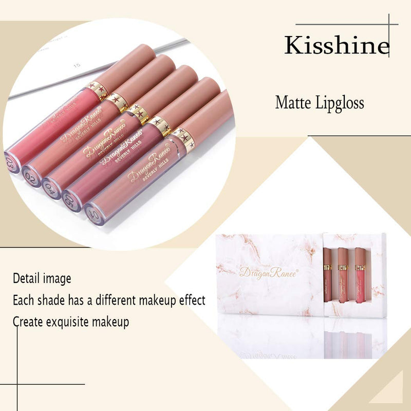 [Australia] - Kisshine Matte Liquid Lipsticks Set 5 Color Long Lasting Non Fading Lipsgloss Set Natural Lips Cosmetics Makeup Gift for Women and Girls (4-Nude) 4-Nude 