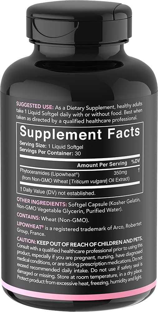 [Australia] - Phytoceramides 350mg Made with Clinically Proven Lipowheat® | Plant Derived and GMO Free with No Fillers or Synthetic Vitamins - 30 Liquid softgels 