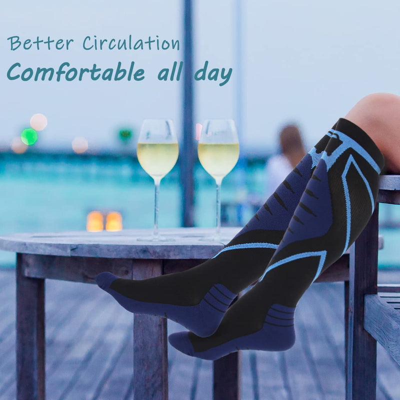 [Australia] - Keskale Compression Socks for Men & Women 20-30 mmHg, Knee High Cushioned Graduated Support Stockings for Medical, Athletic Large-X-Large 1pair-blue 