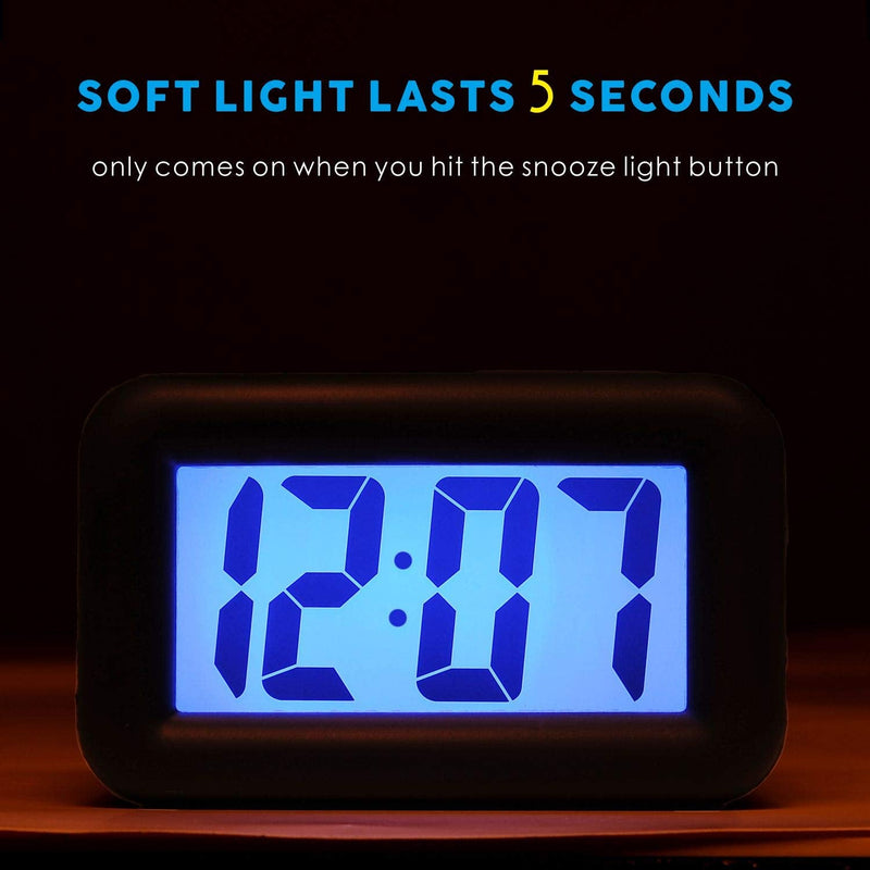 [Australia] - Digital Alarm Clock - Plumeet Kids Alarm Clock with Snooze and Backlight - Simple Travel Clocks Large LCD Display - Loud Alarm Clock for Bedroom - Battery Powered (Black) Black 