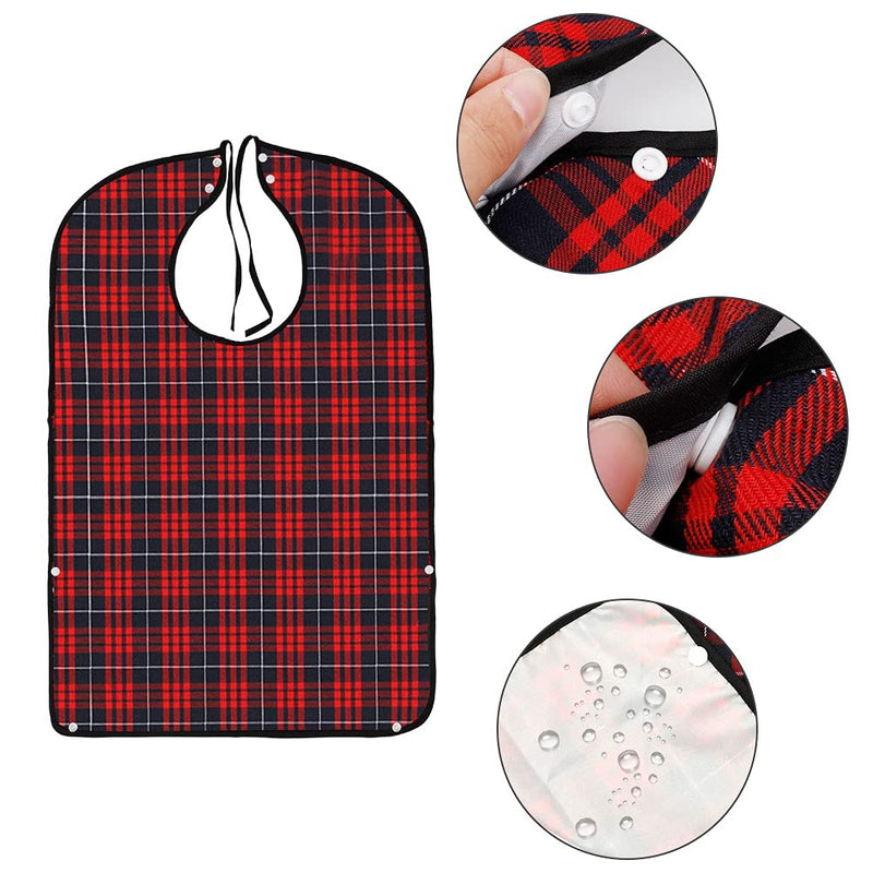 [Australia] - kuou Adult Bibs,Adult The Eldly Bib Adult Washable Dining Bibs for Elderly （2 Pack，Checkered pattern） 