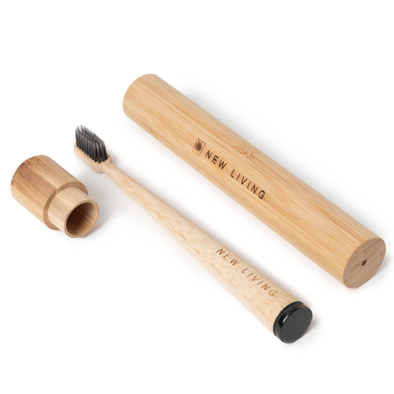 [Australia] - Bamboo Toothbrush & Holder | Bamboo Carry Case with Included Standing Bamboo Toothbrush | Biodegrade Eco Product | 21cm Natural Product 