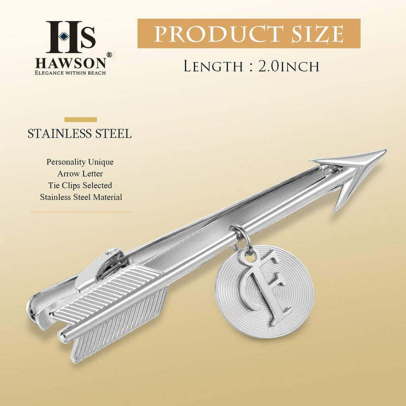 [Australia] - HAWSON 2 inch Cupid's Arrow Tie Clips for Men Initial Tie Bar Clip Silver Tie Clasp for Skinny Necktie, Perfect for Your Boyfriend, Husband (A-Z Alphabet) F 