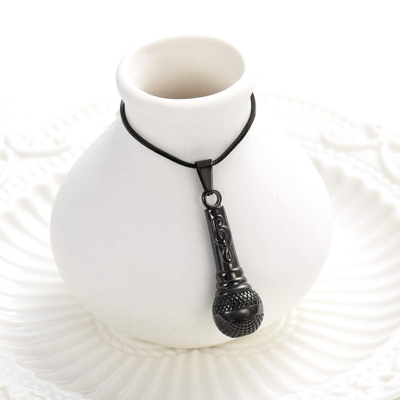 [Australia] - Microphone Cremation Jewelry for Ashes - Memorial Urn Necklace Ashes Holder Stainless Steel Keepsake Pendant Jewelry for Music Lover Black 