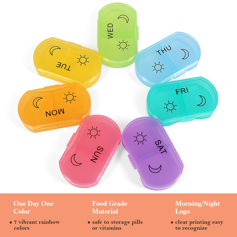 [Australia] - Little Daily Pill Box Case AM PM for 7 Day, Small Pocket Purse Pills Holder, Cute Drug Organiser Container 2 Times a Day Rainbow01 
