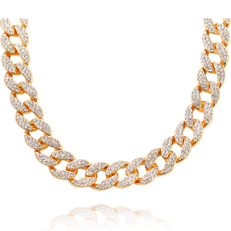 [Australia] - Cuban Link Necklace for Men - Hip Hop Necklace Iced Out with Bling Rhinestones, Fashion Accessory for Hip Hop Lovers Gold 18.0 Inches 