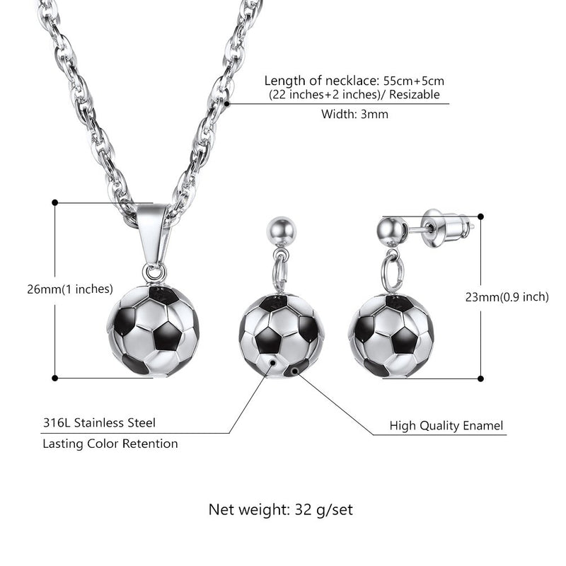 [Australia] - PROSTEEL Stainless Steel 3D Soccer Football/Basketball Charm Necklace/Earrings Unisex Jewelry Boys Mens Girls Womens Fan Gift 03 Silver-Necklace and Earrings Set 