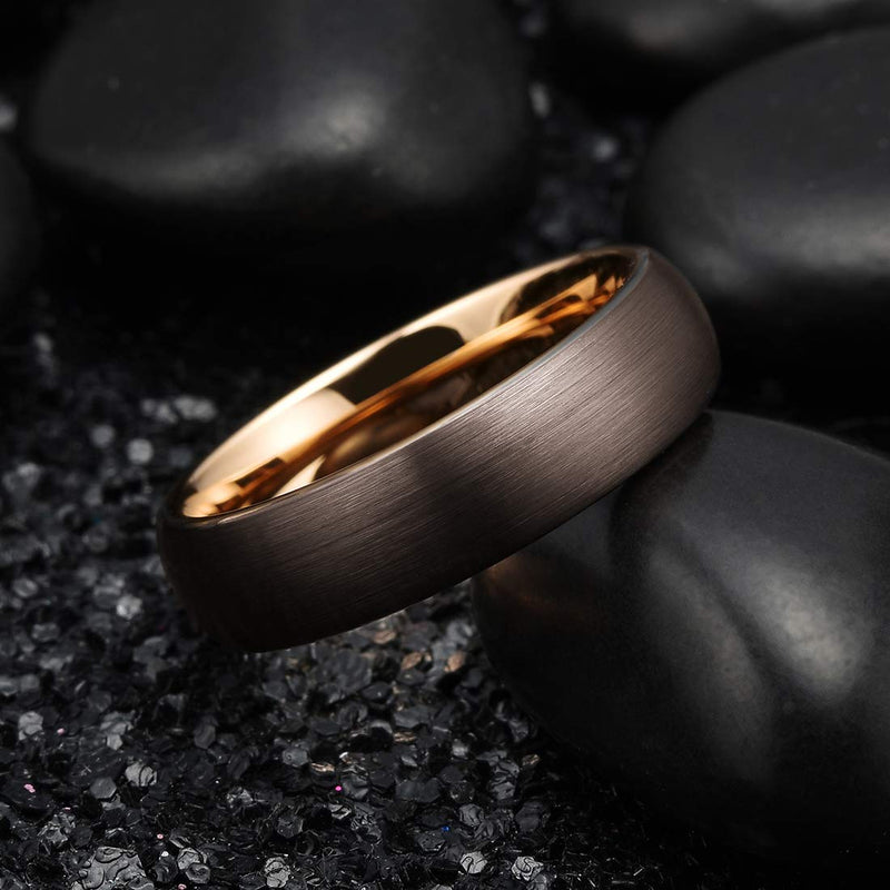 [Australia] - King Will Duo 2mm 4mm 6mm 8mm Dome Brown Tungsten Carbide Wedding Band Ring Rose Gold Inside Comfort Fit 5 