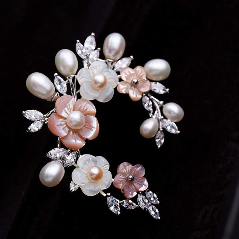 [Australia] - SHAN LI HUA Fashionable Accessories Shell Pearl Flower Brooch Women Safety Pin White Pink … xz-8004-platinum plating 