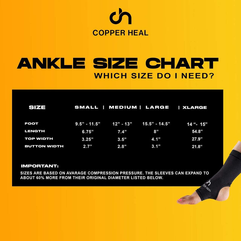 [Australia] - ANKLE Compression Sleeve by COPPER HEAL (PAIR) - Highest Copper Infused Socks Arch Support Foot Swelling Achilles Tendon Joint Pain Plantar Fasciitis Sports Injury (S - pair) Small (1 Pair) 