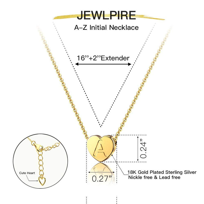 [Australia] - Jewlpire 18K Gold Filled Heart Initial Necklace for Women Girls 925 Sterling Silver Initial Necklace Hypoallergenic Dainty Personalized Letter Alphabet Choker Necklace Jewelry Gifts 16"+2" A 