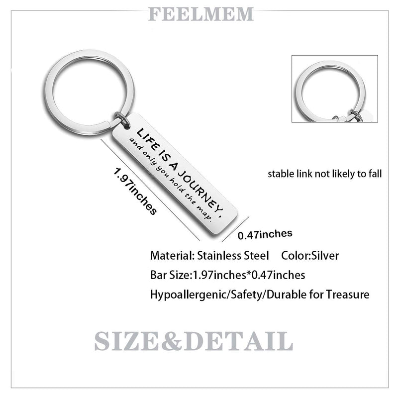 [Australia] - FEELMEM New Adventure Keychain Best Friend Going Away Gift Life is A Journey and Only You Hold The Map Keychain BBF Long Distance Relationship Gift Deployment Gift silver 