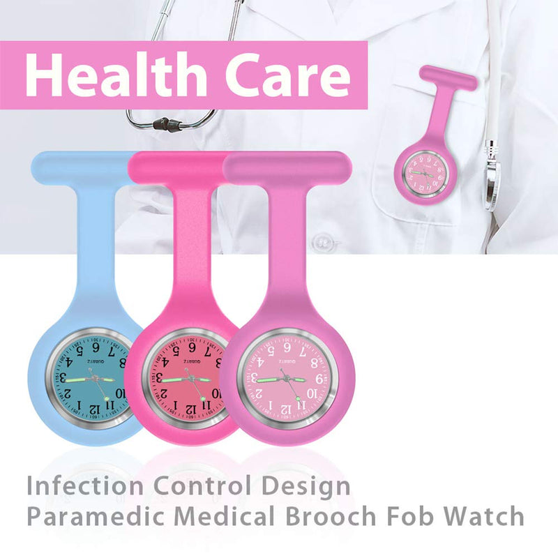 [Australia] - Nurse Watch Brooch, Silicone with Pin/Clip, Glow in Dark Design, Health Care Nurse Doctor Paramedic Medical Brooch Fob Watch Pink 