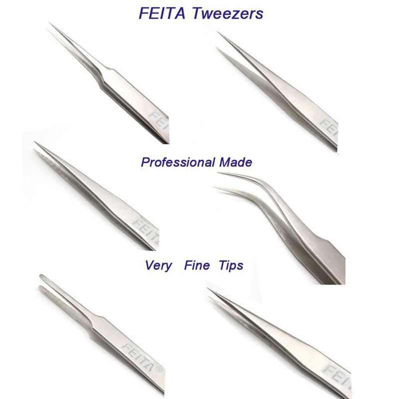 [Australia] - Professional Tweezers Set - FEITA Precision Tweezers with Travel Case - Stainless Steel Tweezers for Plucking, Watchmakers, Jewelry, Electronic, Craft (Silver 7Pcs) 2. Silver Tweezers - 7 Pcs 