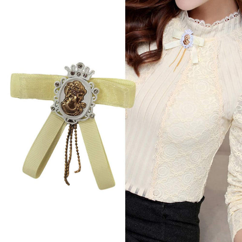 [Australia] - SansoiSan Women's Vintage Beaded Buttons Pleated Shirt Long Sleeve Lace Stretchy Blouse Black and Beige Bow Tie 