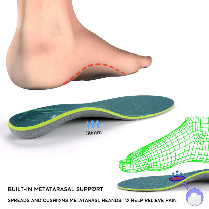 [Australia] - Flat Feet Arch Support Insoles Plantar Fasciitis Forefoot Pain - Shock Absorption for Walking MEN (7-7 1/2) | WOMEN (9-9 1/2) --260MM-10.25" Armygreen 